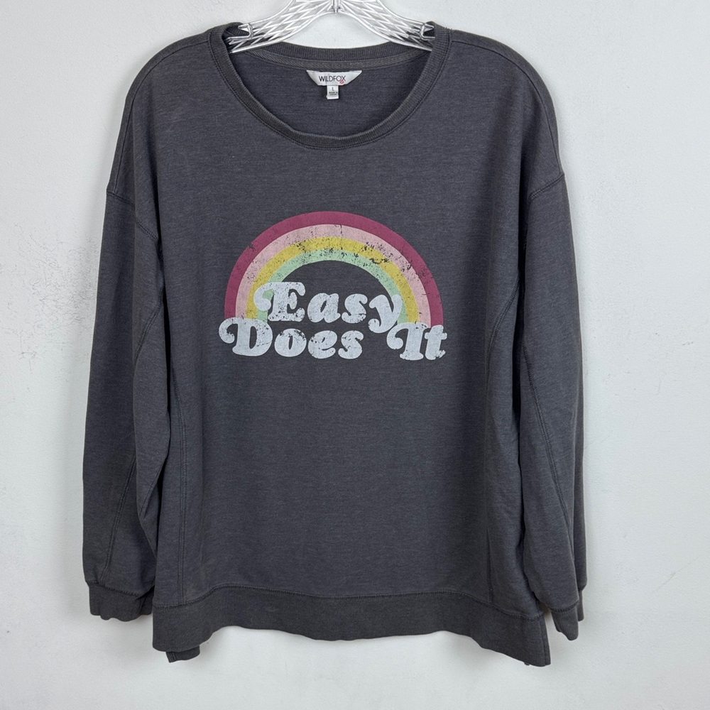 Wildfox Charcoal Sweatshirt with Vibrant Rainbow